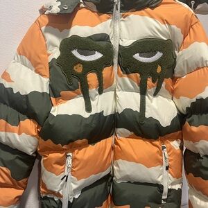 Unbranded Men’s Orange, Green & Cream Camouflage Puffer Jacket
